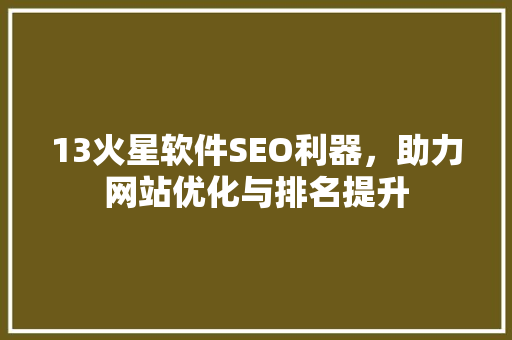 13火星软件SEO利器，助力网站优化与排名提升