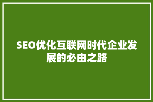 SEO优化互联网时代企业发展的必由之路