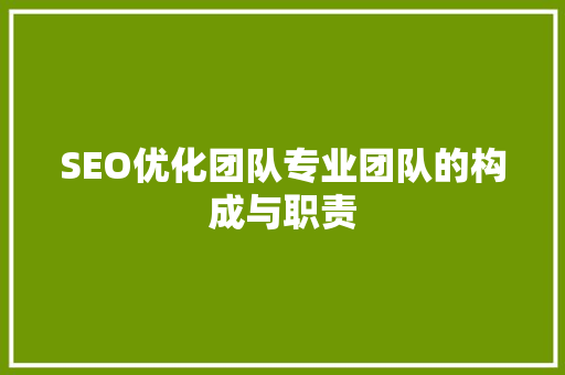 SEO优化团队专业团队的构成与职责