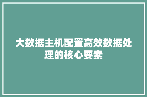 大数据主机配置高效数据处理的核心要素  第1张