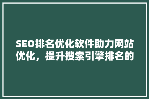 SEO排名优化软件助力网站优化，提升搜索引擎排名的秘密武器