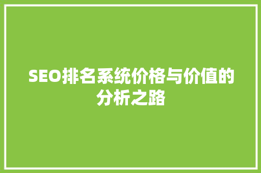 SEO排名系统价格与价值的分析之路