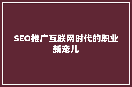 SEO推广互联网时代的职业新宠儿