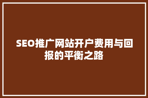 SEO推广网站开户费用与回报的平衡之路