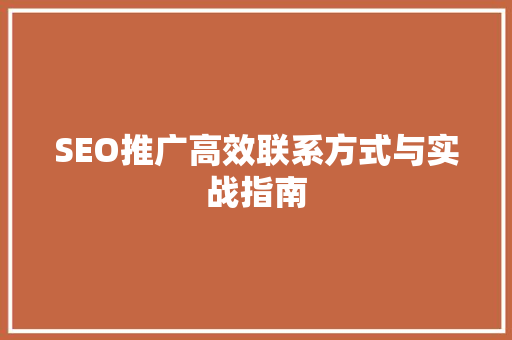 SEO推广高效联系方式与实战指南