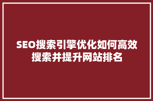 SEO搜索引擎优化如何高效搜索并提升网站排名