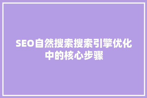 SEO自然搜索搜索引擎优化中的核心步骤