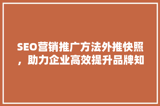 SEO营销推广方法外推快照，助力企业高效提升品牌知名度