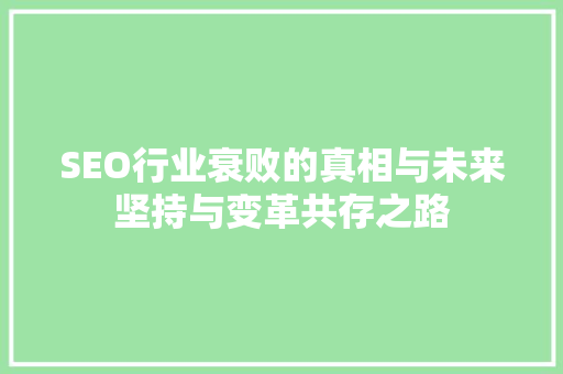 SEO行业衰败的真相与未来坚持与变革共存之路  第1张