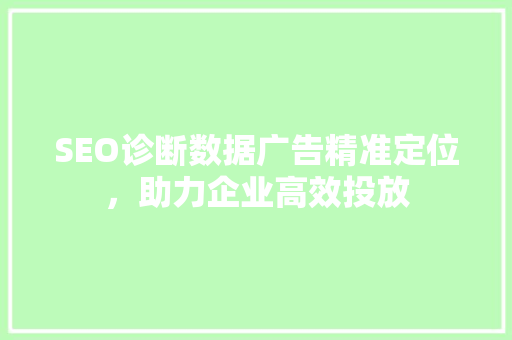 SEO诊断数据广告精准定位，助力企业高效投放