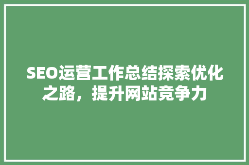 SEO运营工作总结探索优化之路，提升网站竞争力