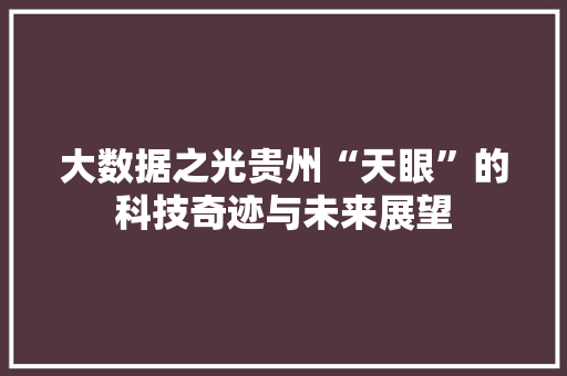 大数据之光贵州“天眼”的科技奇迹与未来展望