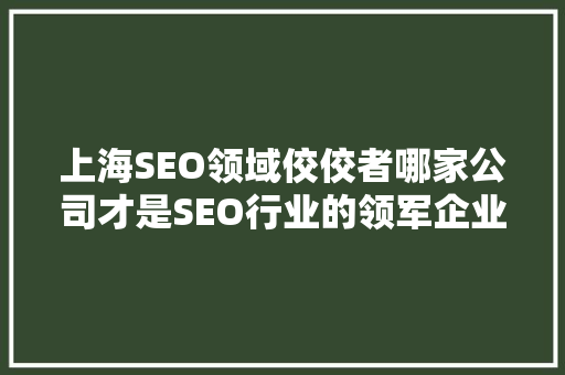 上海SEO领域佼佼者哪家公司才是SEO行业的领军企业  第1张