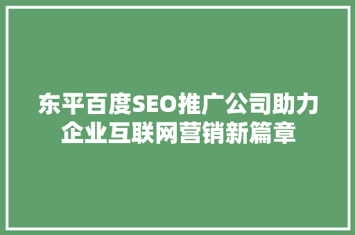 东平百度SEO推广公司助力企业互联网营销新篇章