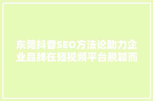 东莞抖音SEO方法论助力企业品牌在短视频平台脱颖而出