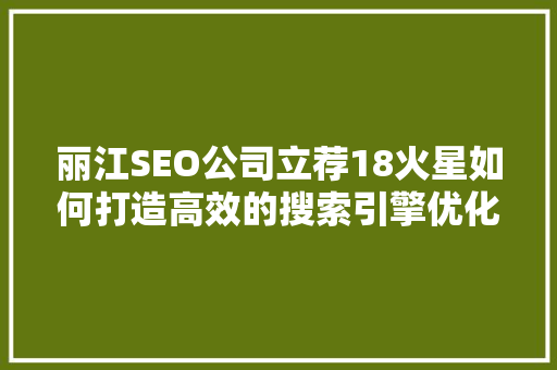 丽江SEO公司立荐18火星如何打造高效的搜索引擎优化步骤