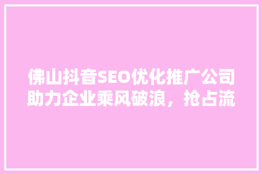 佛山抖音SEO优化推广公司助力企业乘风破浪，抢占流量高地