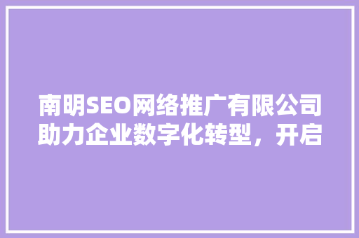 南明SEO网络推广有限公司助力企业数字化转型，开启网络营销新篇章