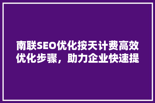 南联SEO优化按天计费高效优化步骤，助力企业快速提升搜索引擎排名