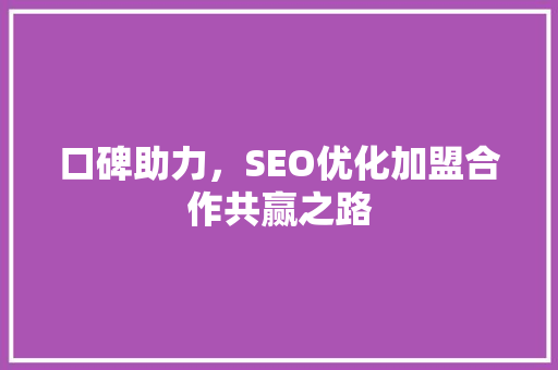 口碑助力，SEO优化加盟合作共赢之路