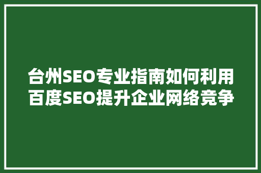 台州SEO专业指南如何利用百度SEO提升企业网络竞争力
