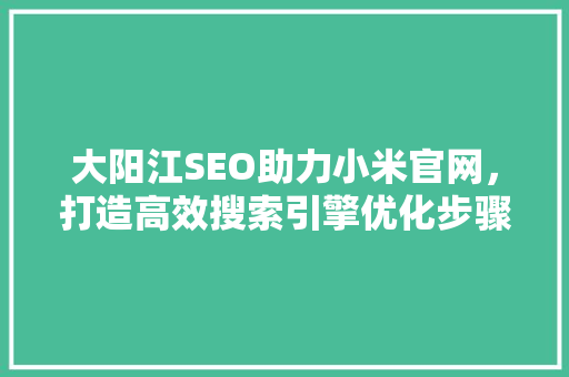 大阳江SEO助力小米官网，打造高效搜索引擎优化步骤