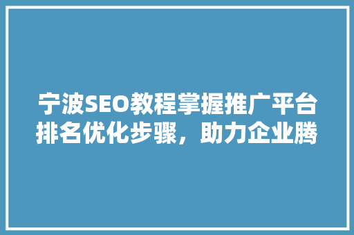 宁波SEO教程掌握推广平台排名优化步骤，助力企业腾飞