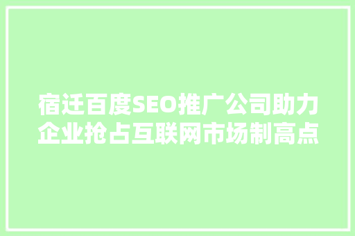 宿迁百度SEO推广公司助力企业抢占互联网市场制高点