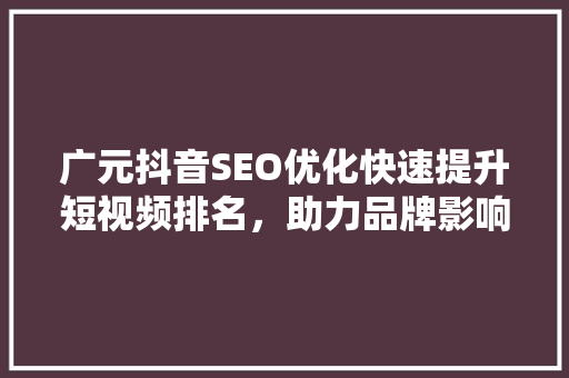 广元抖音SEO优化快速提升短视频排名，助力品牌影响力  第1张