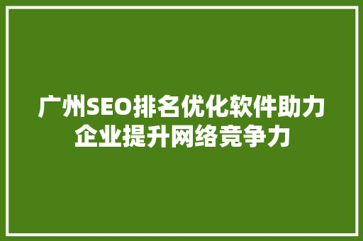 广州SEO排名优化软件助力企业提升网络竞争力