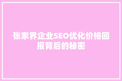 张家界企业SEO优化价格回报背后的秘密