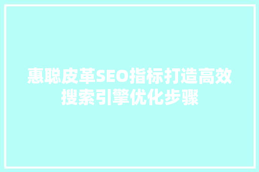 惠聪皮革SEO指标打造高效搜索引擎优化步骤