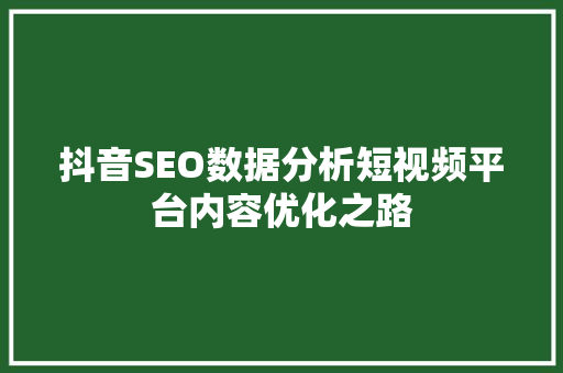 抖音SEO数据分析短视频平台内容优化之路