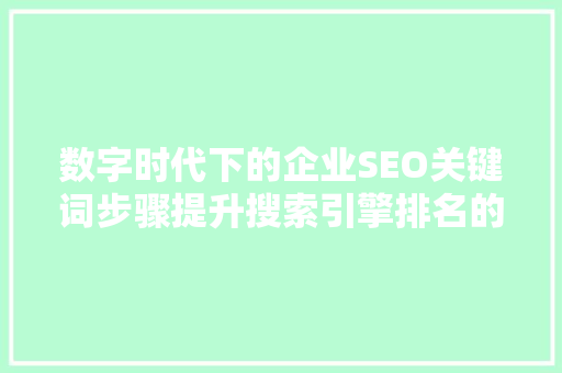 数字时代下的企业SEO关键词步骤提升搜索引擎排名的方法