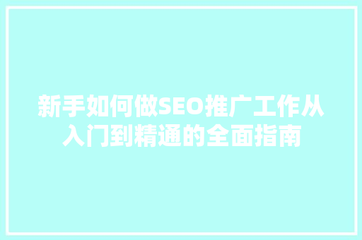 新手如何做SEO推广工作从入门到精通的全面指南
