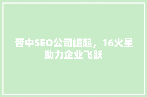 晋中SEO公司崛起，16火星助力企业飞跃