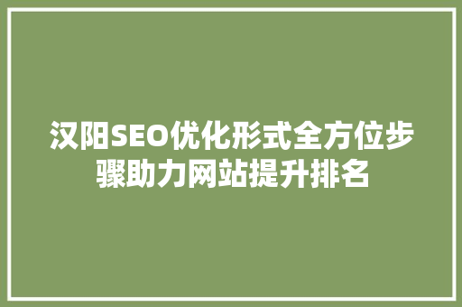 汉阳SEO优化形式全方位步骤助力网站提升排名