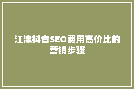 江津抖音SEO费用高价比的营销步骤