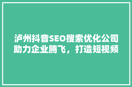 泸州抖音SEO搜索优化公司助力企业腾飞，打造短视频营销新格局
