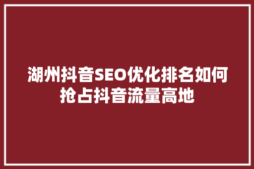 湖州抖音SEO优化排名如何抢占抖音流量高地