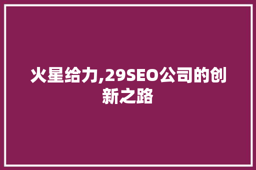 火星给力,29SEO公司的创新之路