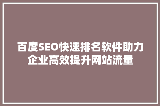 百度SEO快速排名软件助力企业高效提升网站流量