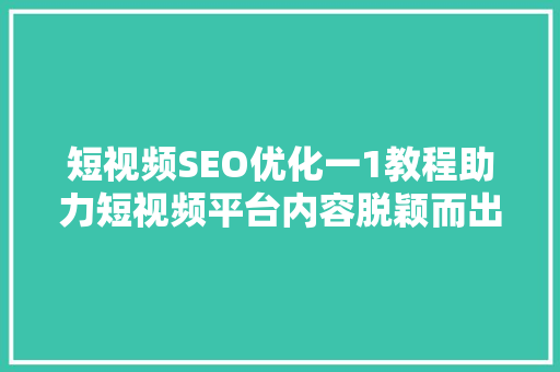 短视频SEO优化一1教程助力短视频平台内容脱颖而出