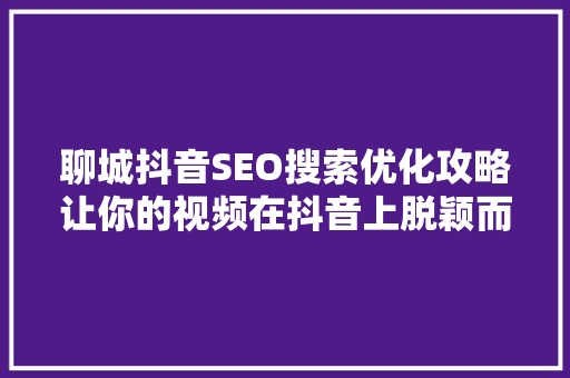 聊城抖音SEO搜索优化攻略让你的视频在抖音上脱颖而出