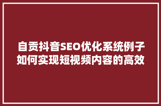 自贡抖音SEO优化系统例子如何实现短视频内容的高效传播