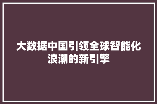 大数据中国引领全球智能化浪潮的新引擎  第1张