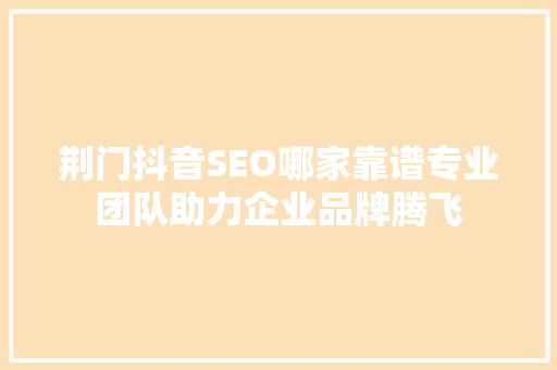 荆门抖音SEO哪家靠谱专业团队助力企业品牌腾飞