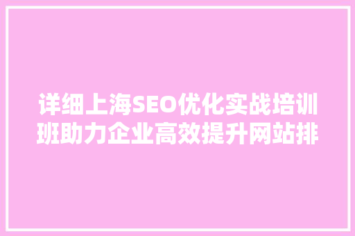 详细上海SEO优化实战培训班助力企业高效提升网站排名