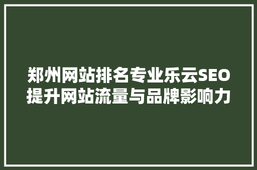 郑州网站排名专业乐云SEO提升网站流量与品牌影响力的方法