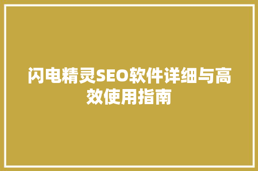 闪电精灵SEO软件详细与高效使用指南
